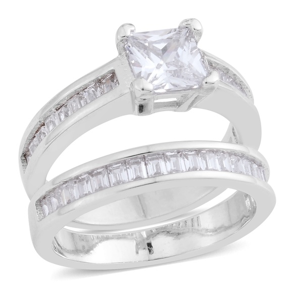 Jewelry - Simulated Diamond Silvertone Ring with Guard Set